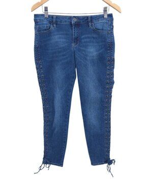 Bebe Lace Up Side Slim Ankle Jeans Womens 29 Blue Stretch Grommet